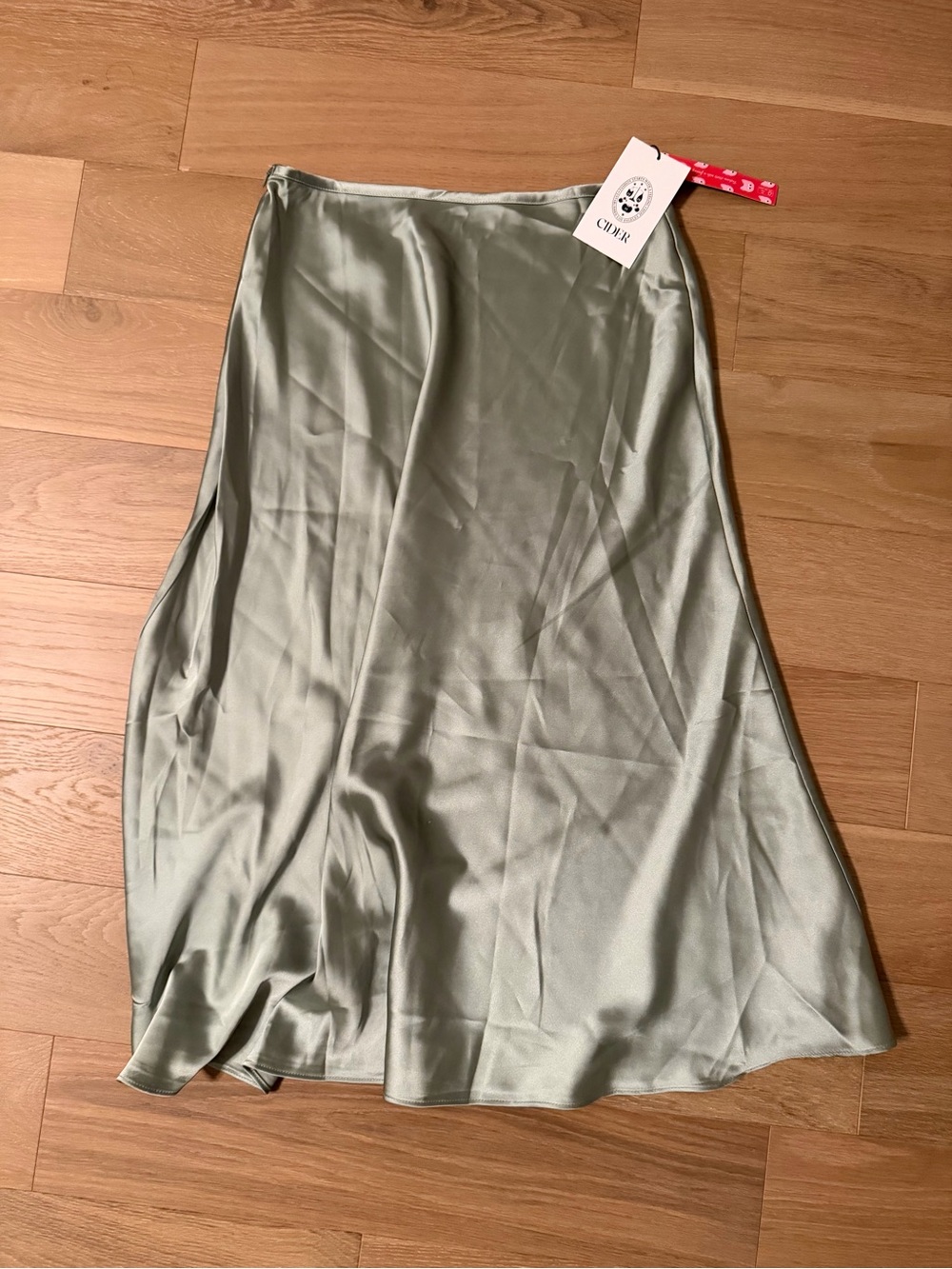 Satin Olive Green Midi Slip Skirt - Picture 4 of 4